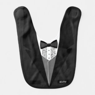 Black Tuxedo Funny Tux Boy's Monogrammed Baby Bib