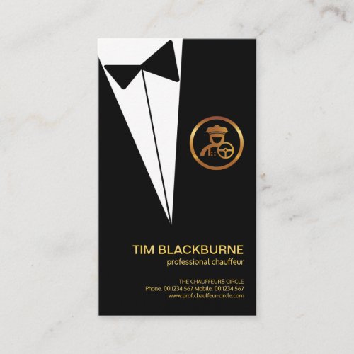 Black Tuxedo Gold Chauffeur Boutonniere Button Business Card