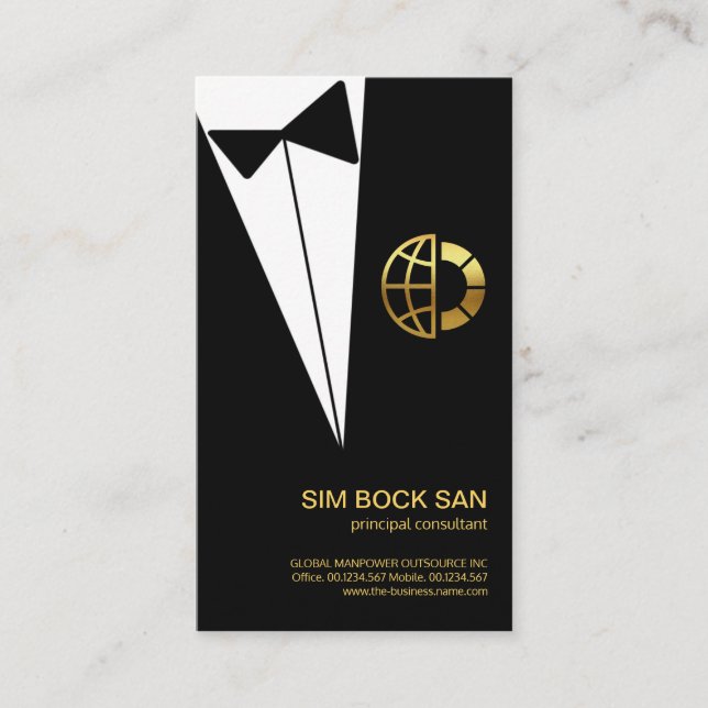 Black Tuxedo Gold Global Boutonniere Consultant Business Card (Front)