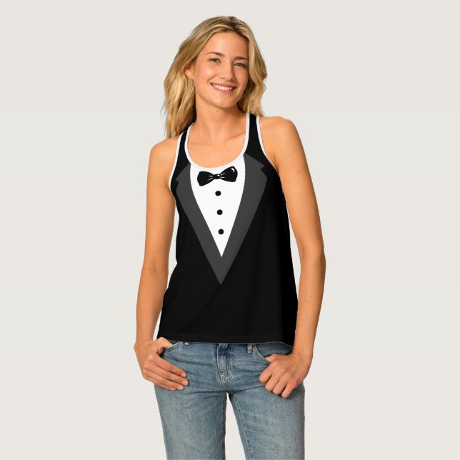Black Tuxedo Groom Groomsmen Wedding Party Tank Top (Front Full)