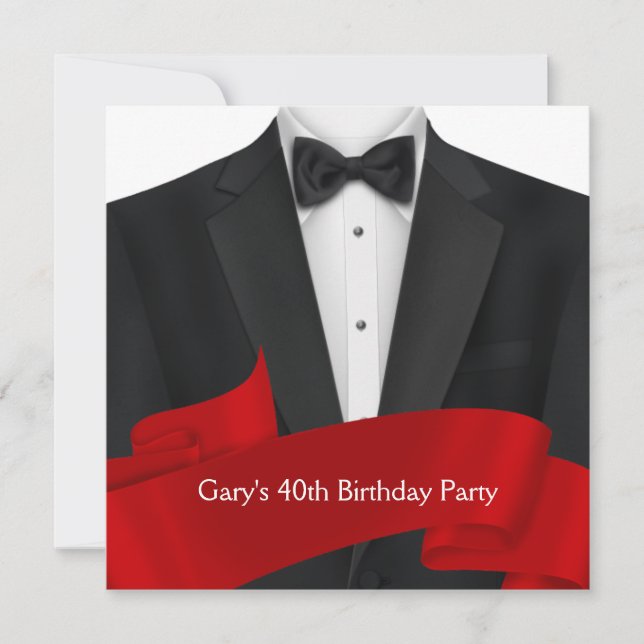 Black Tuxedo Mans Birthday Party Invitation (Front)
