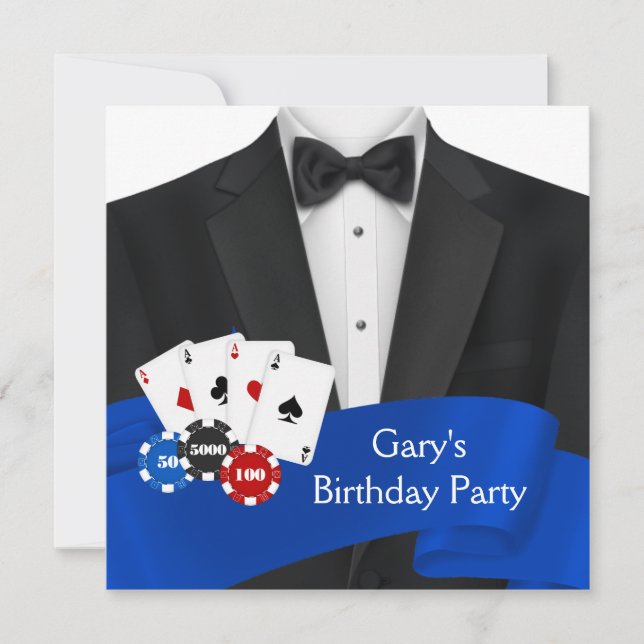 Black Tuxedo Mans Poker Birthday Party Invitation (Front)