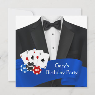 Black Tuxedo Mans Poker Birthday Party Invitation