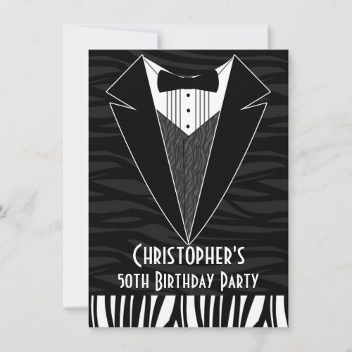Black Tuxedo Men's 50th Birthday Party Invitation