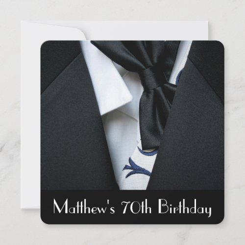 Black Tuxedo Men's 70th Birthday Party Invitation