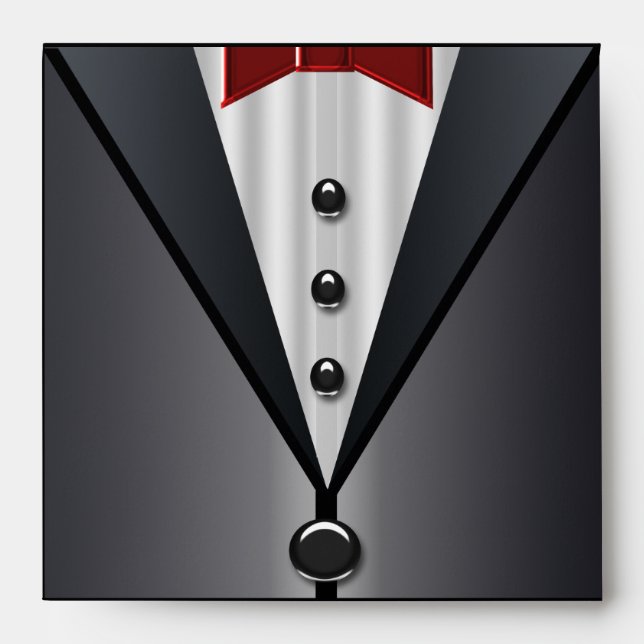Black Tuxedo Red Bow Tie Elegant Envelopes (Front)