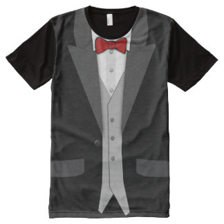Black Tuxedo Red Bowtie and Vest All-Over-Print T-Shirt