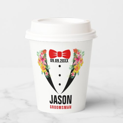 Black Tuxedo Red BowTie  Groomsman Texto Paper Cu Paper Cups