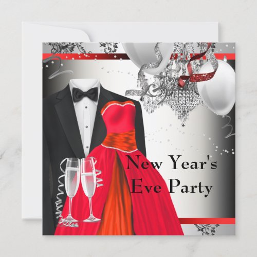 Black Tuxedo Red Dress Party Invitation
