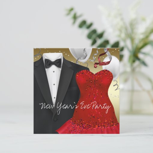 Black Tuxedo Red Dress Party Invitation Zazzle