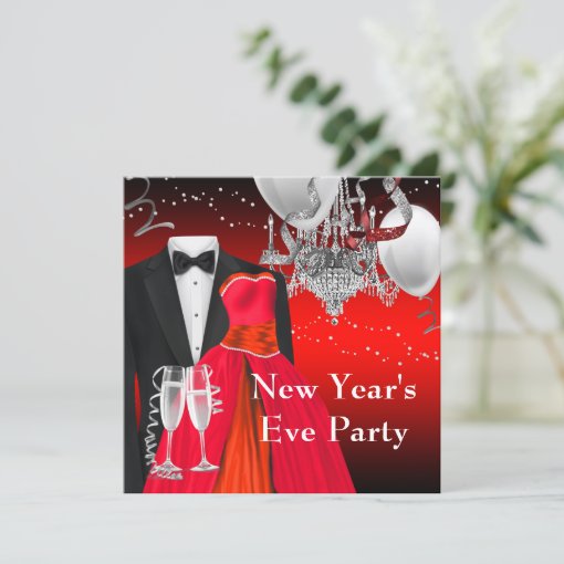 Black Tuxedo Red Dress Party Invitation Zazzle