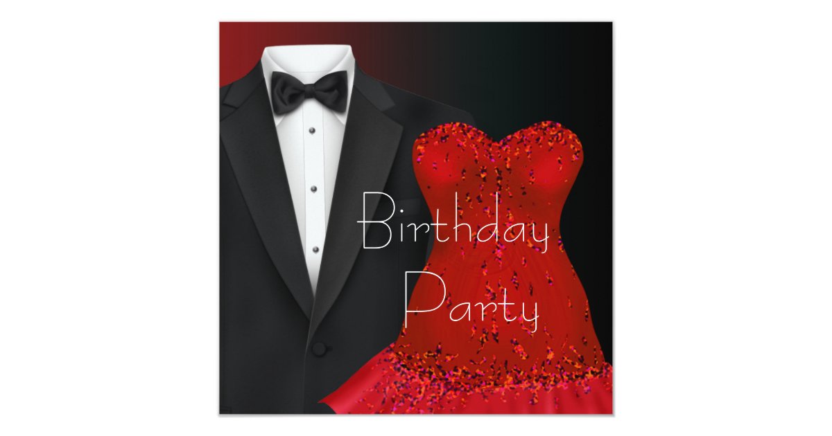 Black Tuxedo Red Dress Party Invitation Template Zazzle Com