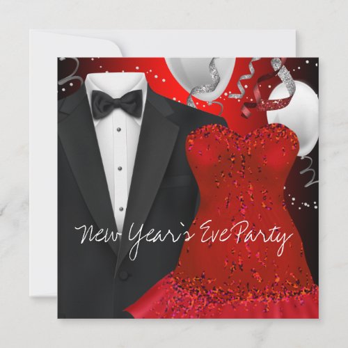 Black Tuxedo Red Dress Party Invitation Template