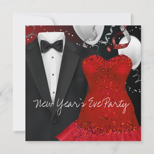 Black Tuxedo Red Dress Party Invitation Template