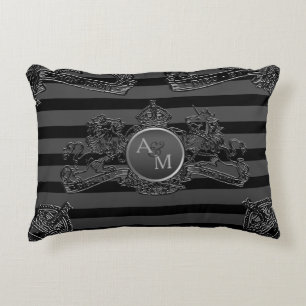 Black Tuxedo Stripe Pewter Lion Emblem Ring Bearer Decorative Pillow