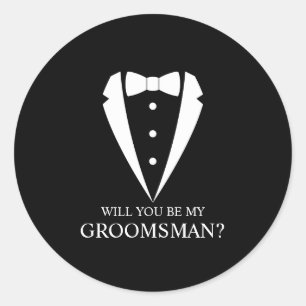Black Tuxedo Suit Groomsman Proposal Classic Round Sticker