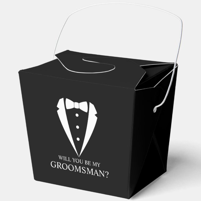 Black Tuxedo Suit Groomsman Proposal Favor Boxes (Front)