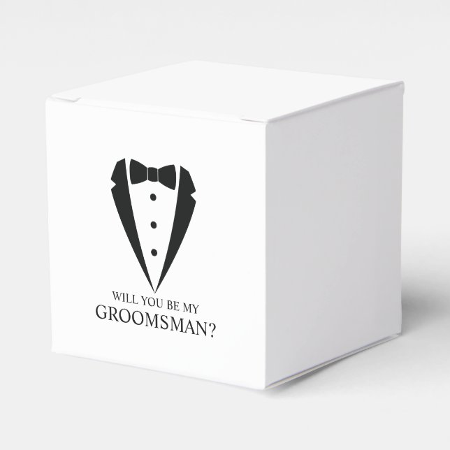 Black Tuxedo Suit Groomsman Proposal Favor Boxes (Front Side)