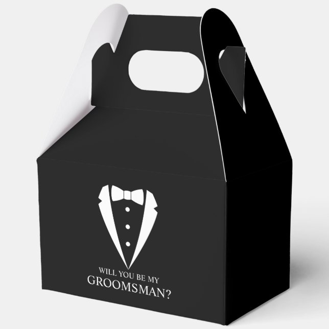 Black Tuxedo Suit Groomsman Proposal Favor Boxes (Front)