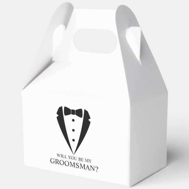 Black Tuxedo Suit Groomsman Proposal Favor Boxes (Front)