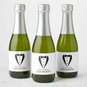Black Tuxedo Suit Groomsman Proposal Sparkling Wine Label
