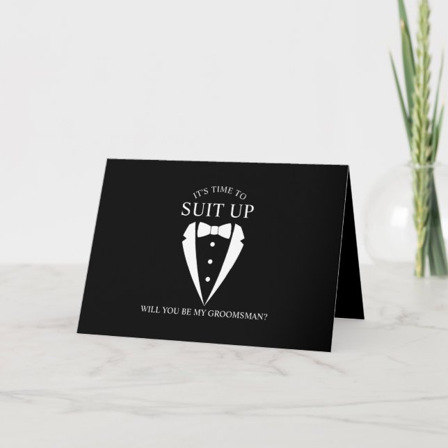 Black Tuxedo Suit Personalized Groomsman Proposal Invitation (Front)