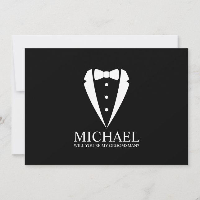 Black Tuxedo Suit Personalized Groomsman Proposal Invitation (Front)