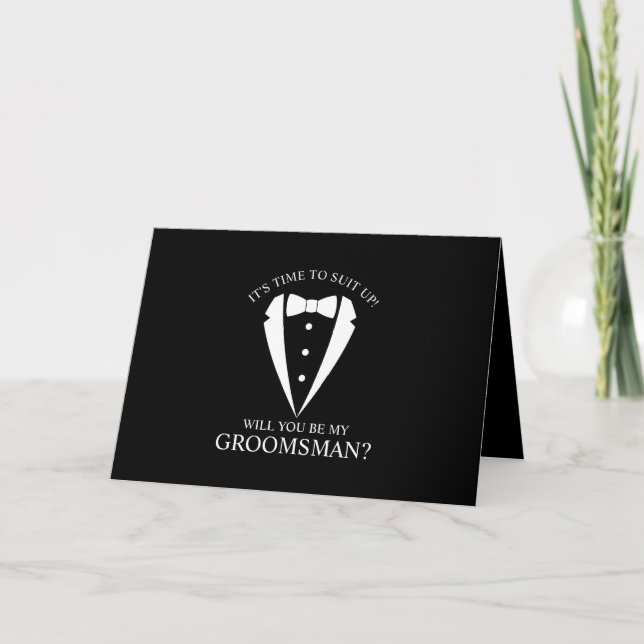 Black Tuxedo Suit Personalized Groomsman Proposal Invitation (Front)