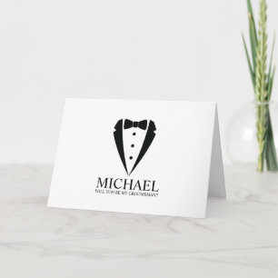 Black Tuxedo Suit Personalized Groomsman Proposal Invitation