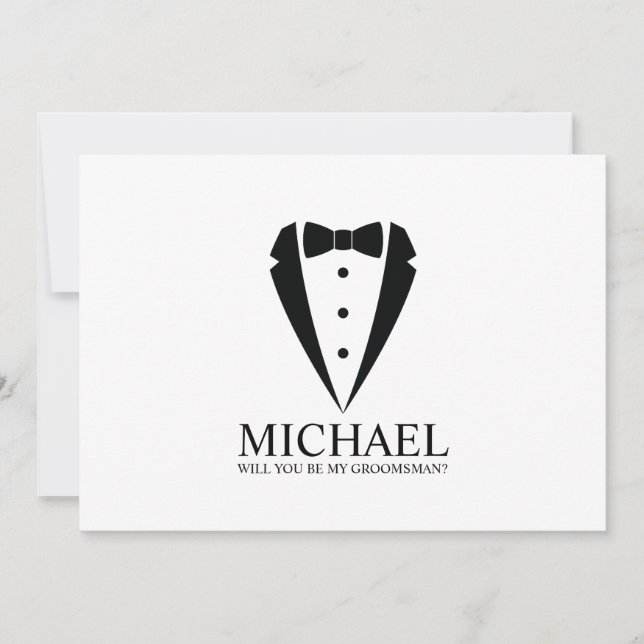 Black Tuxedo Suit Personalized Groomsman Proposal Invitation (Front)