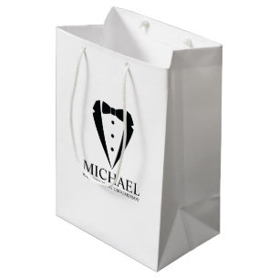 Black Tuxedo Suit Personalized Groomsman Proposal Medium Gift Bag