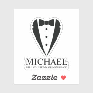 Black Tuxedo Suit Personalized Groomsman Proposal Sticker
