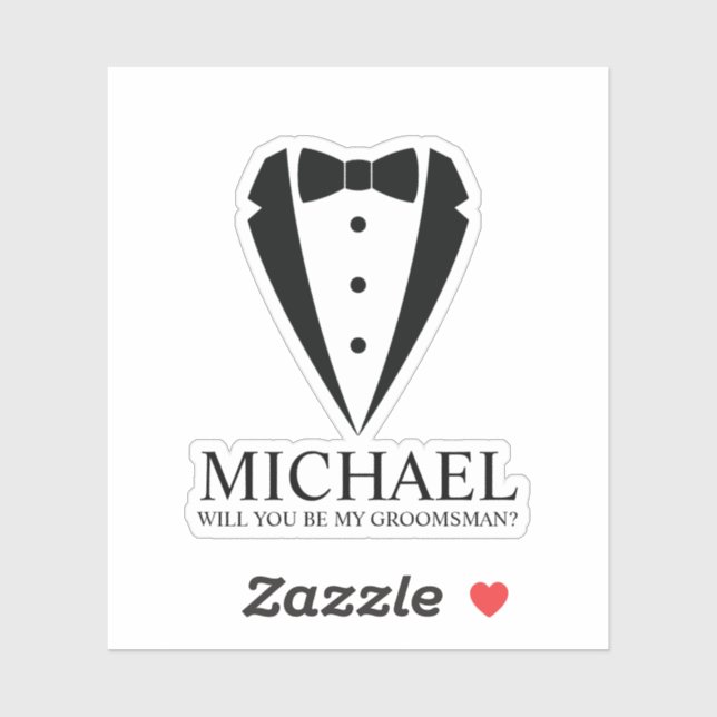 Black Tuxedo Suit Personalized Groomsman Proposal Sticker (Sheet)