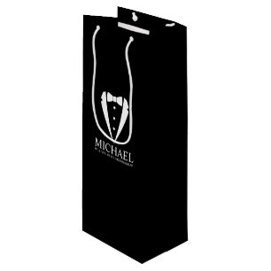 Black Tuxedo Suit Personalized Groomsman Proposal Wine Gift Bag