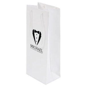 Black Tuxedo Suit Personalized Groomsman Proposal Wine Gift Bag