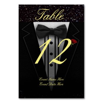 Black Tuxedo Table Number by GlitterInvitations at Zazzle