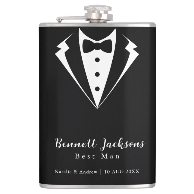 Black Tuxedo Tie Best Man Wedding Flask (Front)
