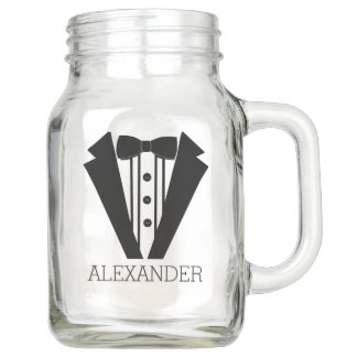 Black Tuxedo Wedding - Grooms Personalized Mason Jar