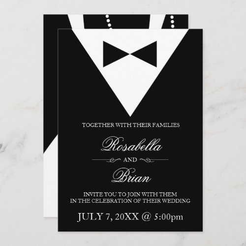 Black Tuxedo  White Dress Wedding Invitations