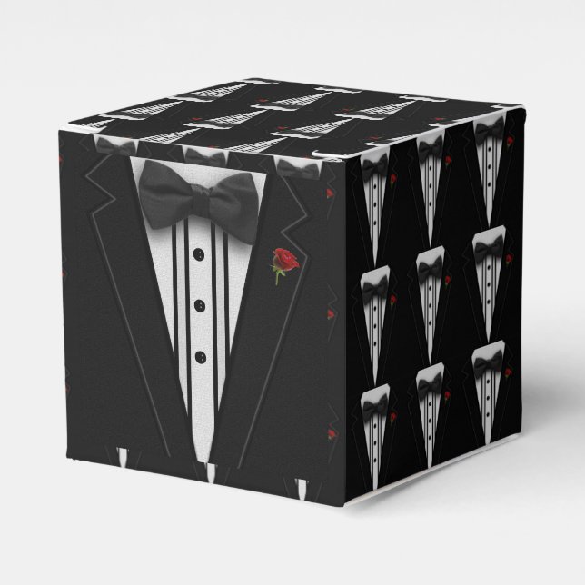 Black Tuxedo with Bow Tie Favor Boxes (Front Side)