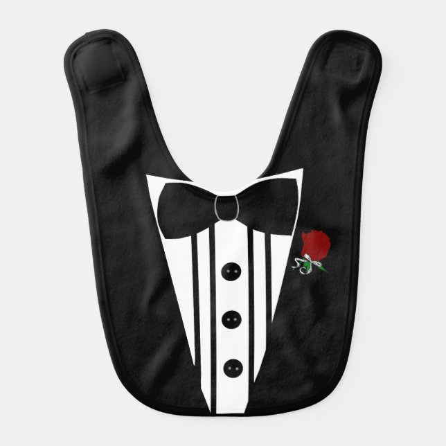 Black Tuxedo with Bow Tie Formal Baby Bib (Front)
