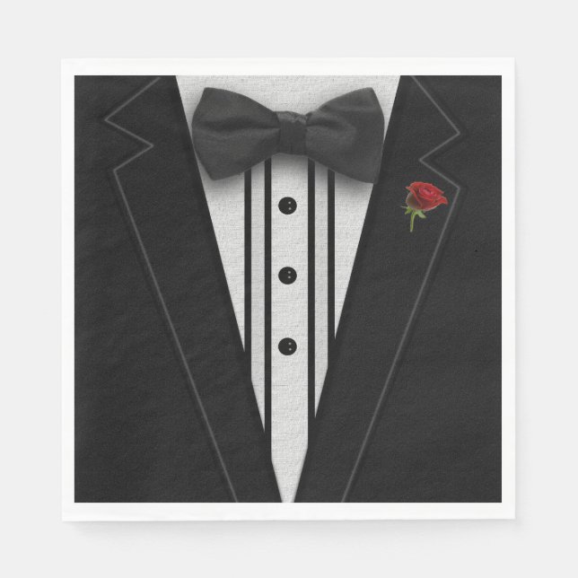 Black Tuxedo with Bow Tie Paper Napkins (Front)