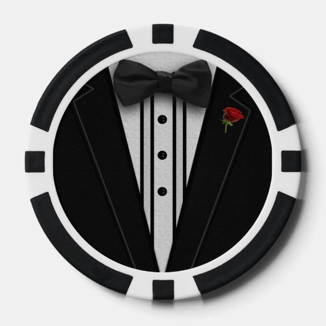 Black Tuxedo with Bow Tie Poker Chips (Front)