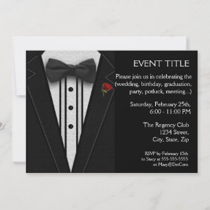 Black Tuxedo with Bow Tie Red Rose Invitation