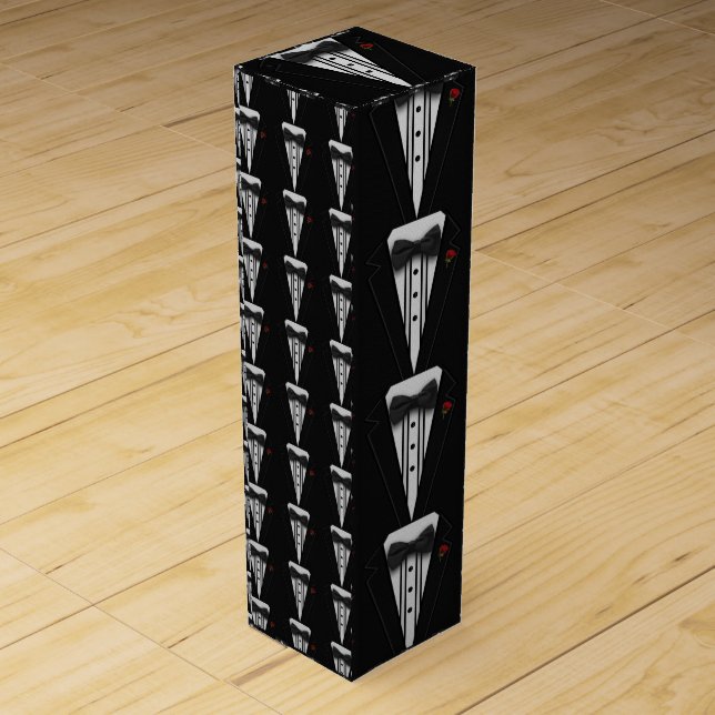 Black Tuxedo with Bow Tie Wine Box (Front)