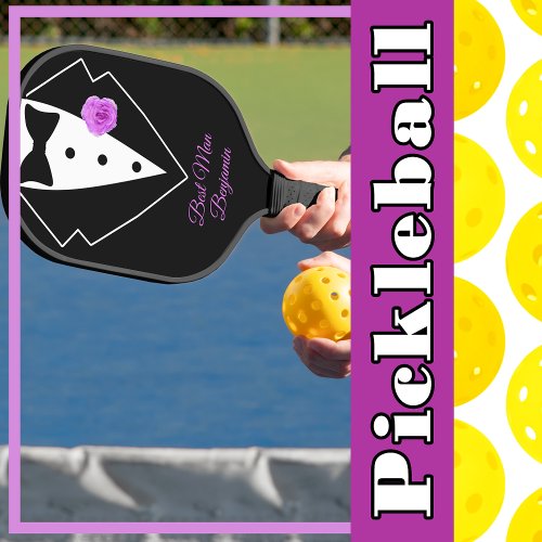 Black Tuxedo with Lavender Flower Personalized Pickleball Paddle