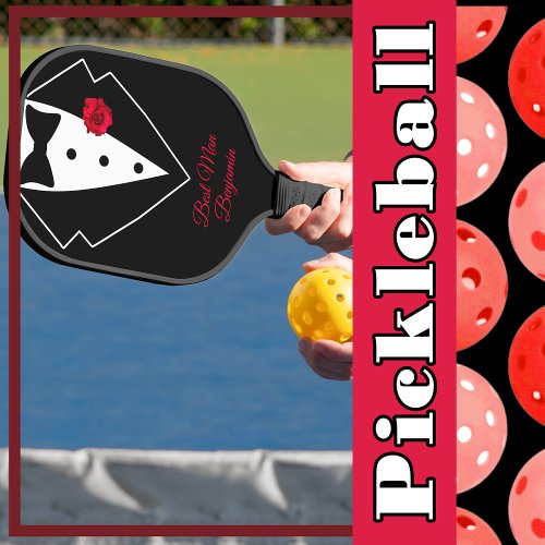 Black Tuxedo with Red Rose Flower Personalized Pickleball Paddle