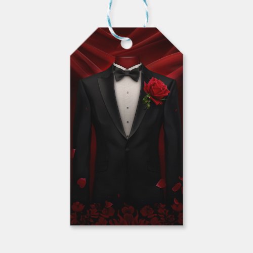 Black Tuxedo with Red Rose Gift Tags
