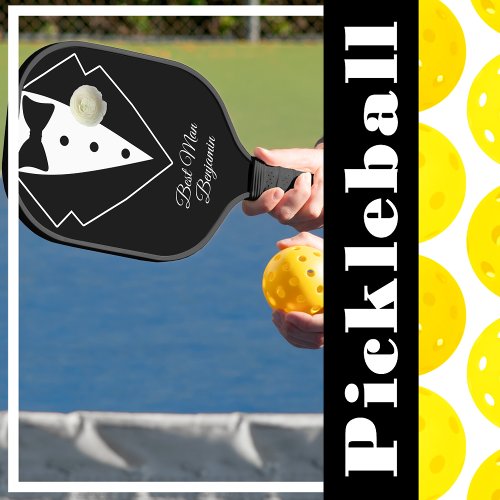 Black Tuxedo with White Flower Personalized Pickleball Paddle