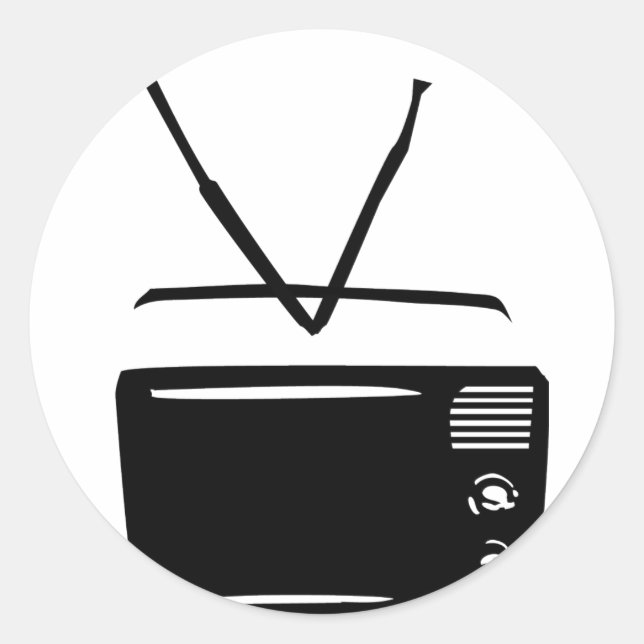 black tv television icon classic round sticker (Front)